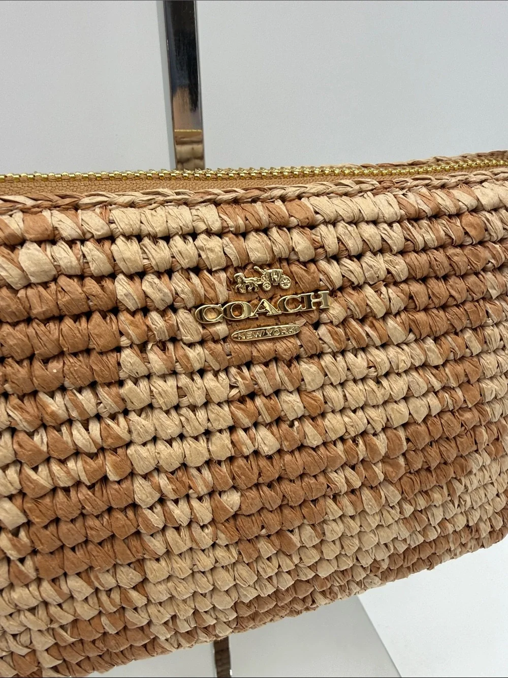 Coach Nolita 19 With Gingham Print Gold/Tan